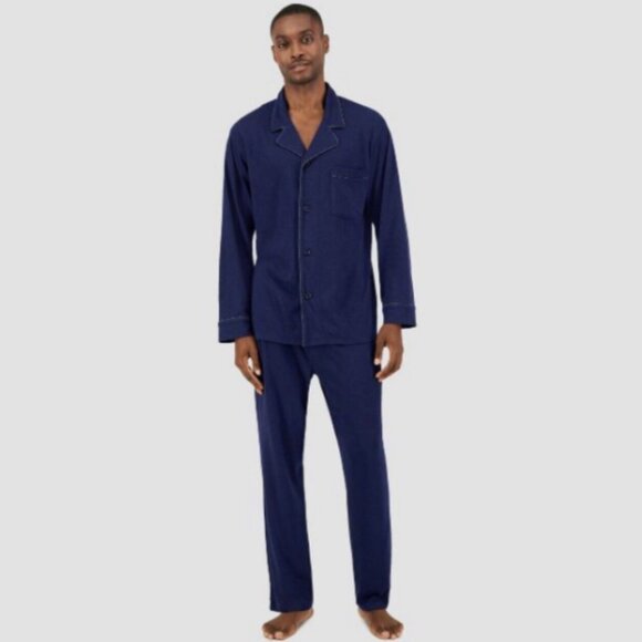 G00375 Hanes Premium Men's Knit Long Sleeve Pajama Set Sleeping Pair Navy  Small - Picture 1 of 5